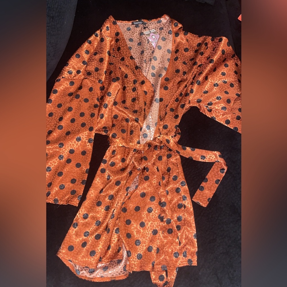 Boohoo Orange Polka Dot Wrap Top
